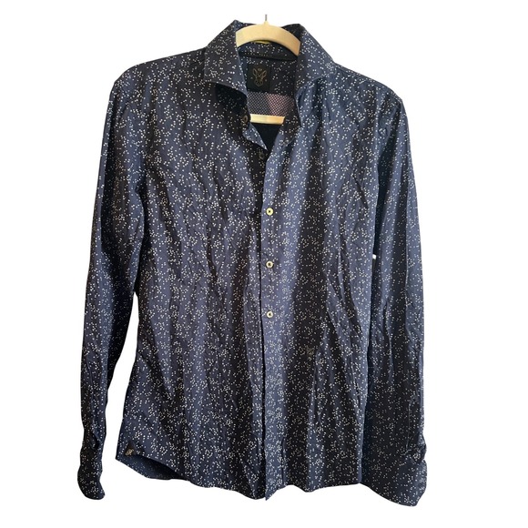 Rare Rabbit Other - Rare Rabbit Mens Navy Blue White Geometric Print Long Sleeve Button Down Shirt S